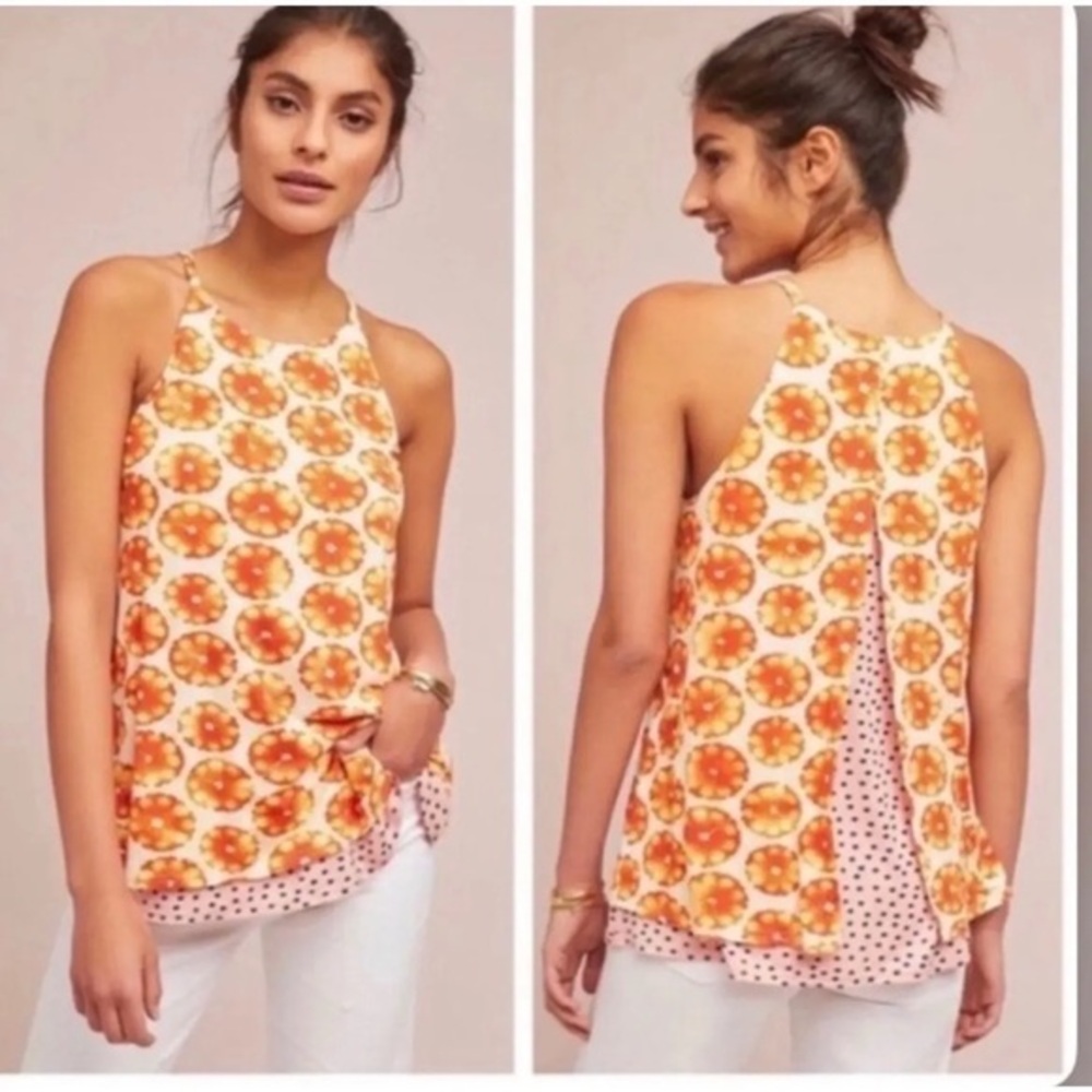 Porridge Anthropologie Mixed Print Swing Tank Top Women's Small Polka Dot Flower
